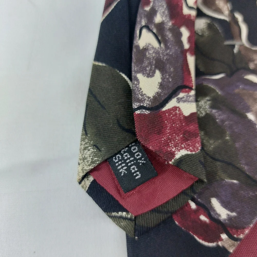 Vintage L'Atelier Mens 100% Italian Silk Tie Floral Necktie 58
